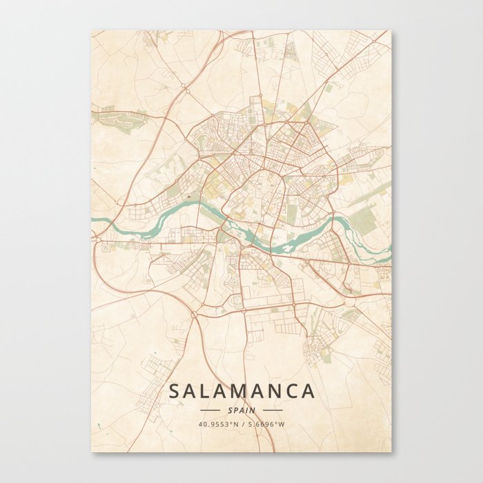 Salamanca, Spain - Vintage Map Canvas Print