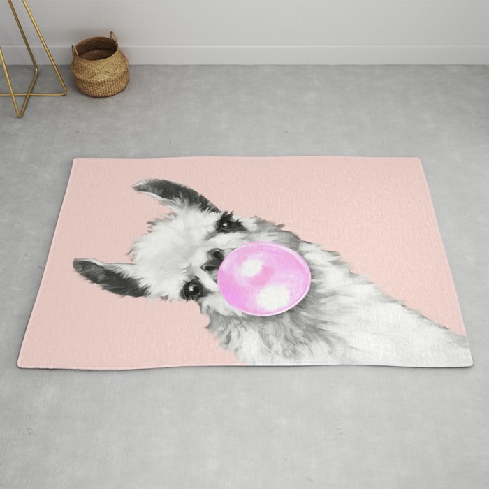 Bubble Gum Black and White Sneaky Llama in Pink Rug