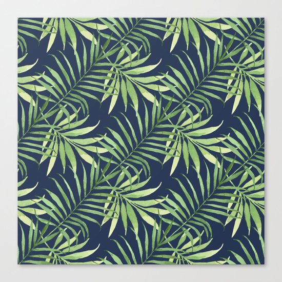 Tropical Branches on Dark Pattern 05 Canvas Print
