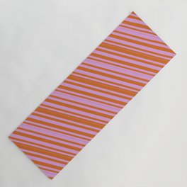 [ Thumbnail: Chocolate and Plum Colored Lined/Striped Pattern Yoga Mat ]