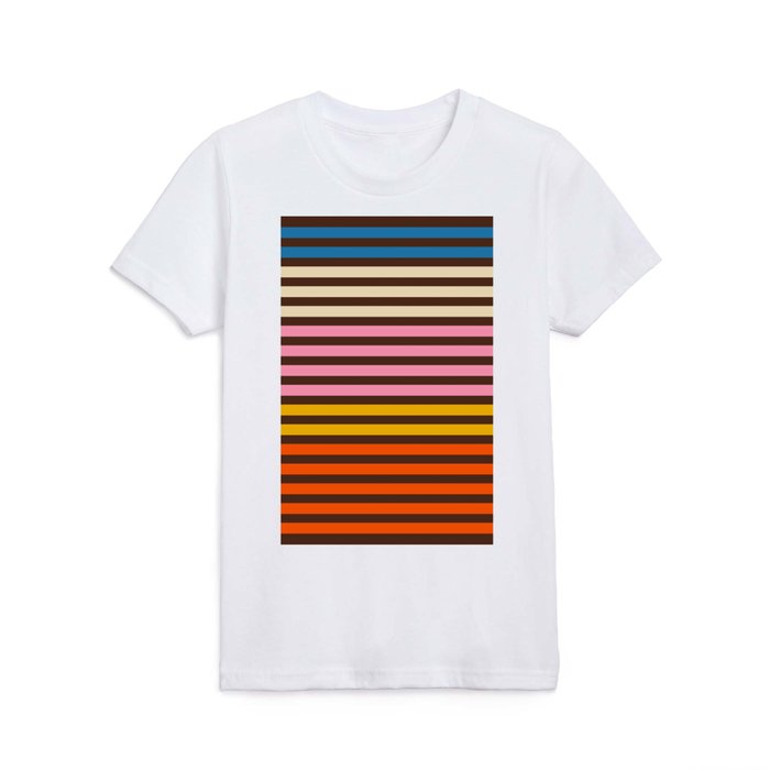 Cinq Stripes Retro Modern Stripe Pattern Blue Beige Pink Mustard Orange Brown Kids T Shirt