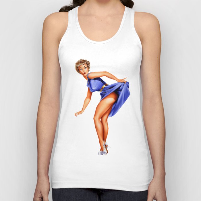 Sexy Blonde Vintage Pinup In Blue Dress Tank Top
