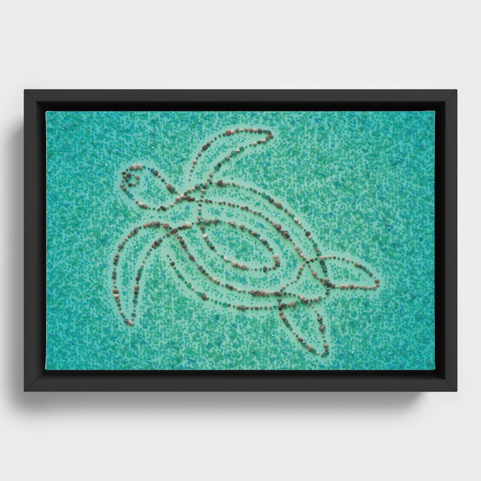 Turtle pebble line illustration - Dark background Framed Canvas