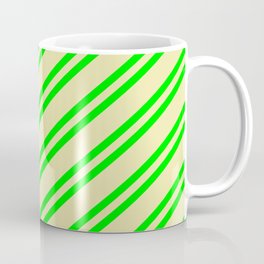 [ Thumbnail: Lime and Pale Goldenrod Colored Pattern of Stripes Coffee Mug ]