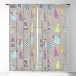 Snowmen with Christmas trees Blackout Curtain