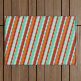 [ Thumbnail: Aquamarine, Light Grey, Chocolate & Brown Colored Striped/Lined Pattern Outdoor Rug ]