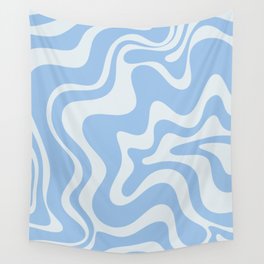 Retro Liquid Swirl Abstract Pattern in Powder Blue Wall Tapestry