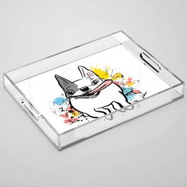 Running French Bulldog with Paint Splatters Acrylic Tray