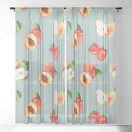 Trendy Summer Pattern with Stawberries, pears and peaches Sheer Curtain