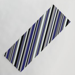 [ Thumbnail: Eye-catching Dark Grey, Midnight Blue, Dim Gray, Mint Cream & Black Colored Pattern of Stripes Yoga Mat ]
