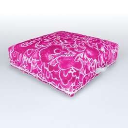 Watercolor Chinoiserie Block Floral Print in Magenta Pink Porcelain Tiles Outdoor Floor Cushion
