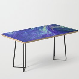 Blue Liquid Splash Neon Swirl Abstract Artwork Coffee Table