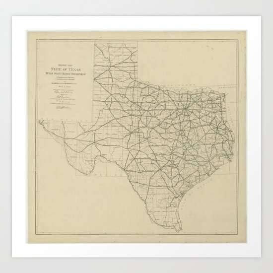 Vintage Texas Highway Map (1919) Art Print by BravuraMedia | Society6