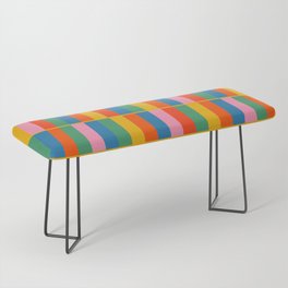 Long Blocks Colourful Geometric Check Pattern in Rainbow Pop Colors Bench