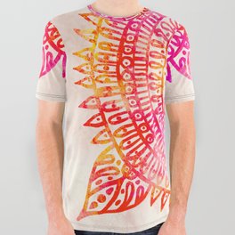 Bohochic Watercolor Mandala red yellow pink All Over Graphic Tee
