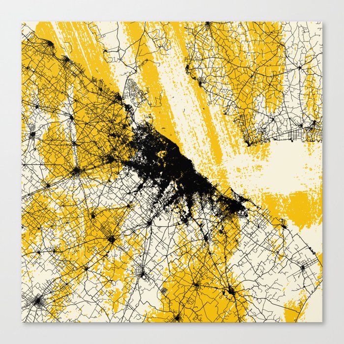 Buenos Aires, Argentina Map Collage, Yellow Canvas Print