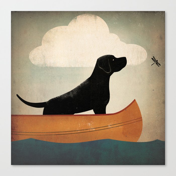 Black Lab Labrador Retriever Dog Canoe Ride Canvas Print