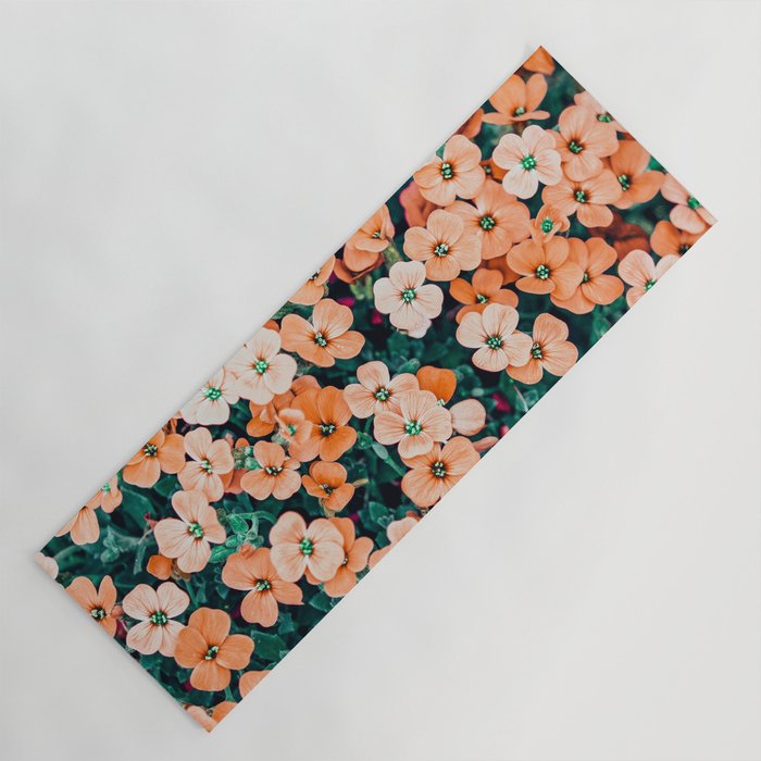 Floral Bliss, Nature Photography Garden Meadow, Blush Orange Coral Summer Flowers Botanical Yoga Mat