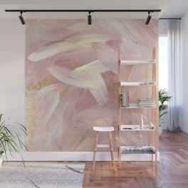 Abstract Pink White Gold Watercolor Brushstrokes Wall Mural