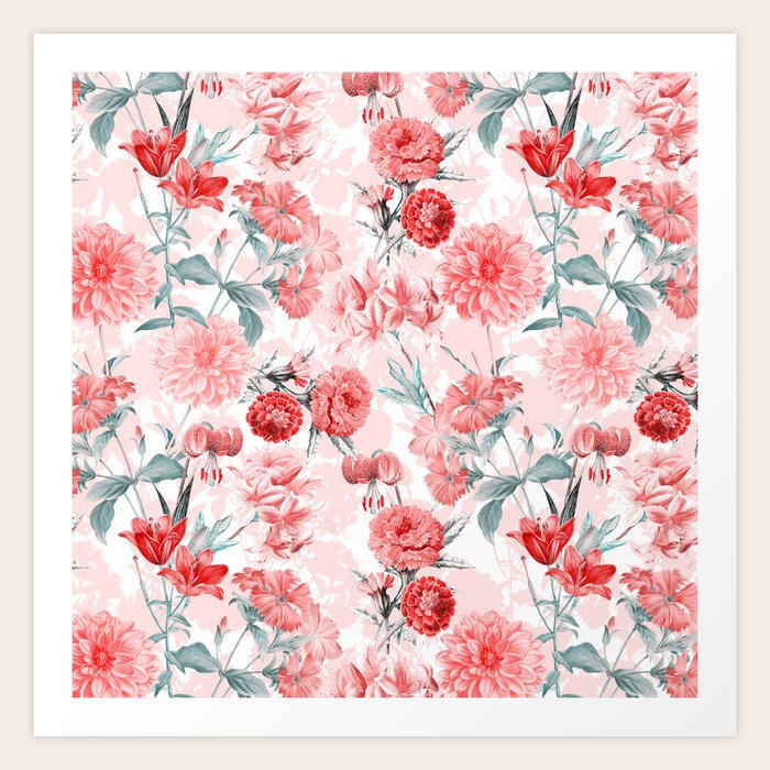 Vintage Shabby Chic Rose Blush Garden Flowers Art Print