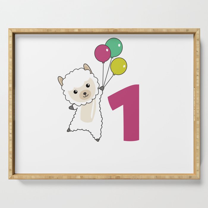 Alpaca First Birthday Balloons For Kids Serving Tray