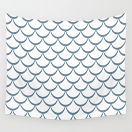 Blue Grey and White Mermaid Scales Wall Tapestry