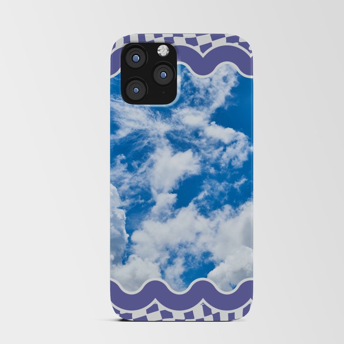 The Blue Sky In Very Peri Wavy Frame On Very Peri Warped Checkerboard iPhone Card Case