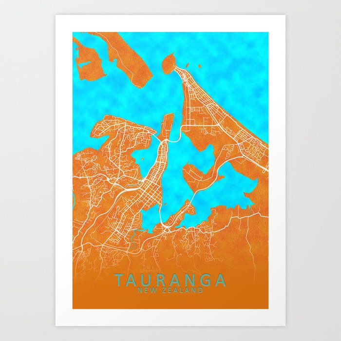 Tauranga, New Zealand, Gold, Blue, City, Map Art Print by City Map Art Prints Society6