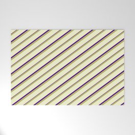 [ Thumbnail: Dark Khaki, Light Yellow & Indigo Colored Lined/Striped Pattern Welcome Mat ]