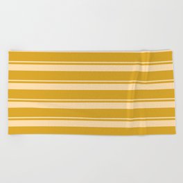 [ Thumbnail: Tan and Goldenrod Colored Stripes Pattern Beach Towel ]