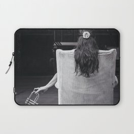 A young woman and her jazz trumpet musical female modern art black and white portrait photograph - photography - photographs Laptop Sleeve