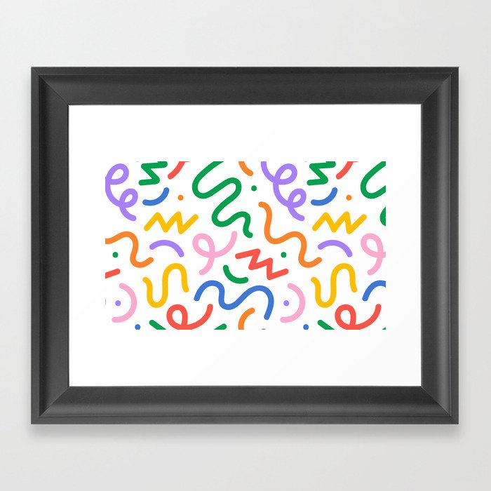 Colorful abstract line squiggle doodle pattern Framed Art Print