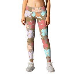 brown and powder blue floral dogwood symbolize rebirth and hope Leggings