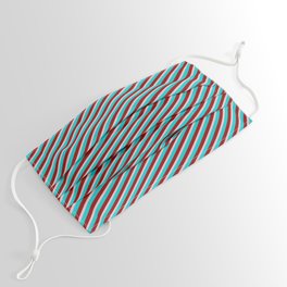 [ Thumbnail: Dark Turquoise, Dark Red & Pink Colored Lines Pattern Face Mask ]
