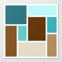 Mid Century Modern Color Blocks // Caribbean Blue, Ocean Blue, Dark Brown, Coffee Brown, Khaki Canvas Print