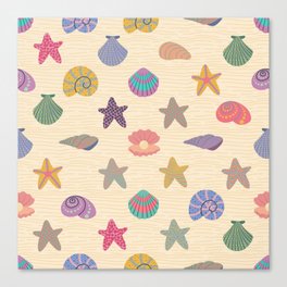 Playful Beach Shells and Sea Stars on Cream Canvas Print