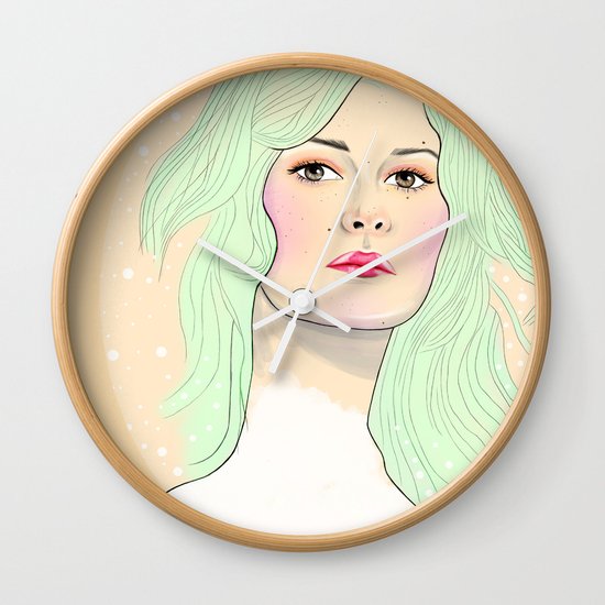 Green Hair Girl Wall Clock