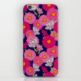 Retro Mid-Century Modern Mums Floral Pattern Indigo iPhone Skin