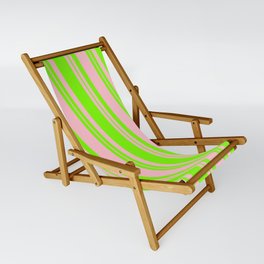 [ Thumbnail: Pink & Green Colored Lined/Striped Pattern Sling Chair ]