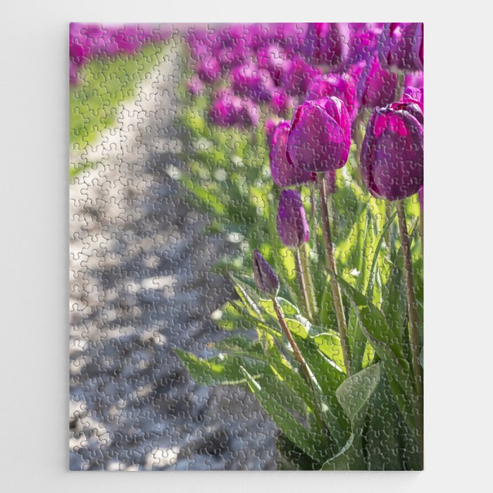 Floral purple tulip field in the Netherlands art print - bright flower nature and travel photography Jigsaw Puzzle