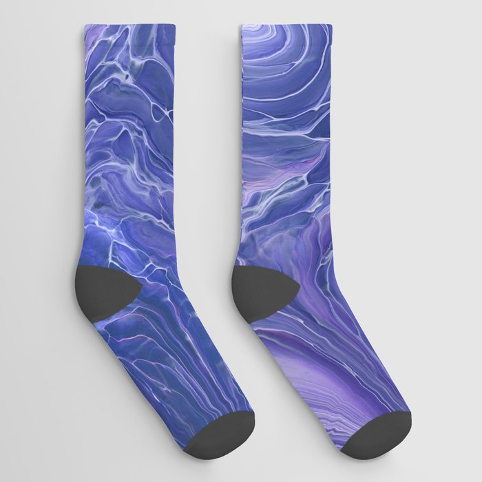 Lavender Blue Marble Abstraction Socks
