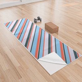 [ Thumbnail: Red, Light Sky Blue, Dark Slate Gray, and Lavender Colored Pattern of Stripes Yoga Towel ]