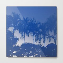 Abstract tropical navy blue white palm trees Metal Print