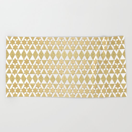 White and Gold Geometric Pattern 4 Beach Towel