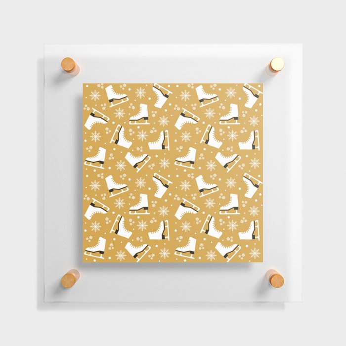 Winter themed pattern with ice skates - yellow Floating Acrylic Print