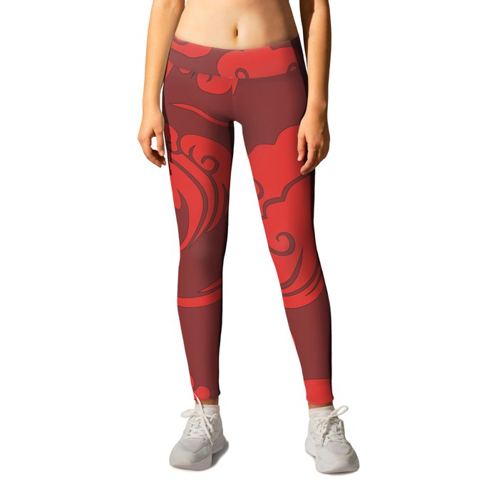 Cloud Swirls - Red Leggings