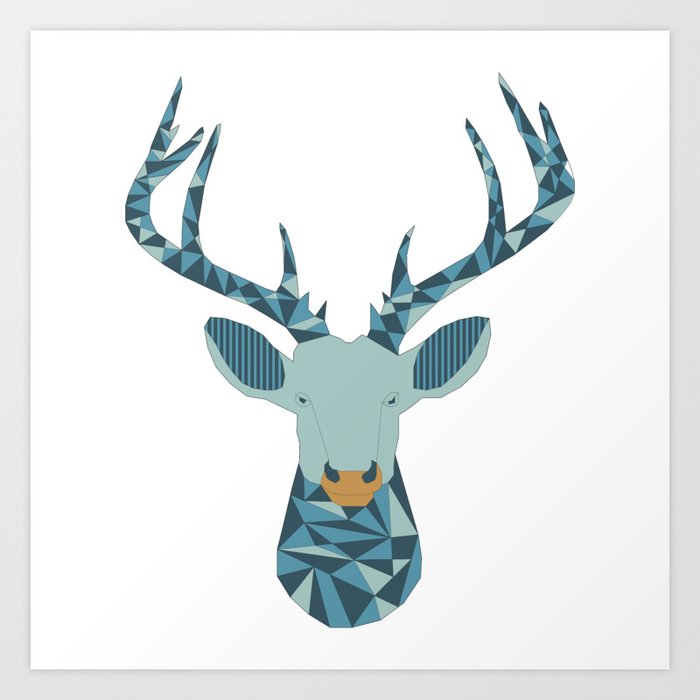 Geometric Stag Head Art Print By Lydesign Society6 Fold a piece of kraft paper in half hamburger style and position your child's left hand along the assemble the head by gluing the cream circle between the reindeer's eyes. geometric stag head art print by lydesign