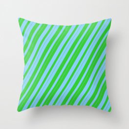 [ Thumbnail: Light Sky Blue & Lime Green Colored Lines Pattern Throw Pillow ]