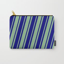 [ Thumbnail: Dark Sea Green & Blue Colored Striped/Lined Pattern Carry-All Pouch ]