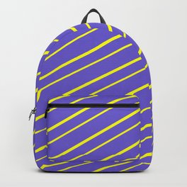 [ Thumbnail: Slate Blue and Yellow Colored Striped Pattern Backpack ]